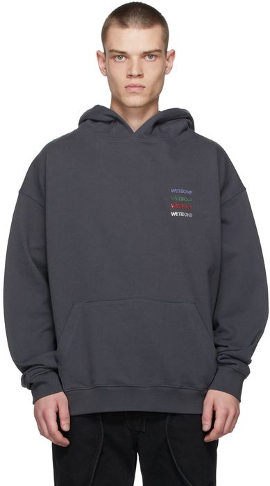 We11done Grey Logo Patched Hoodie