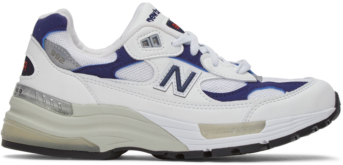 New Balance White & Navy Made in US 992 Sneakers