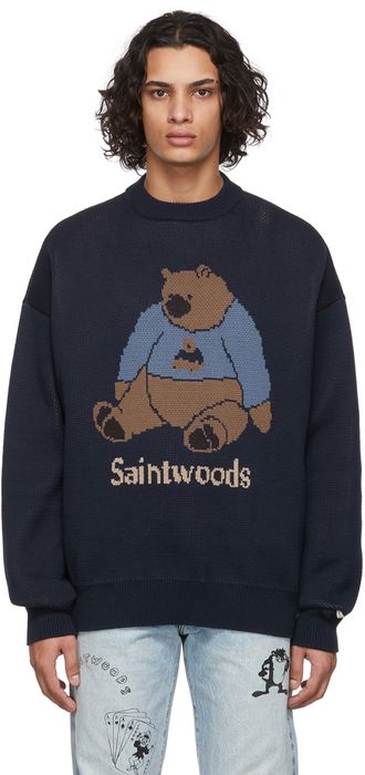 Saintwoods Navy Big Bear Knit Sweater