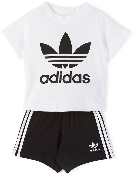 adidas Kids Baby White & Black Trefoil T-Shirt & Shorts Set