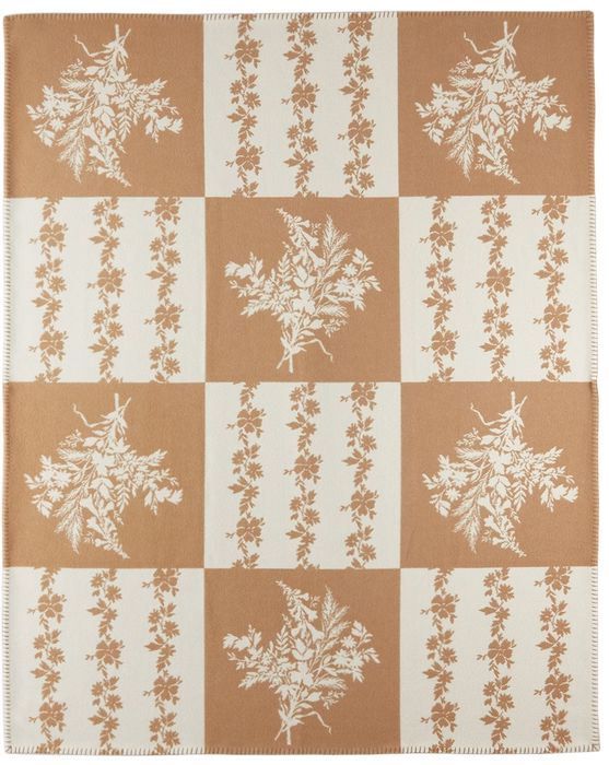 Erdem White & Tan Floral Patchwork Blanket