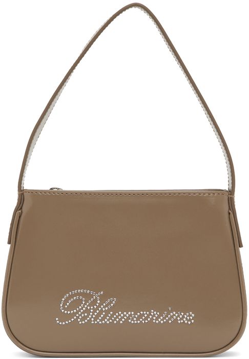 Blumarine Brown Leather Rhinestone Logo Bag