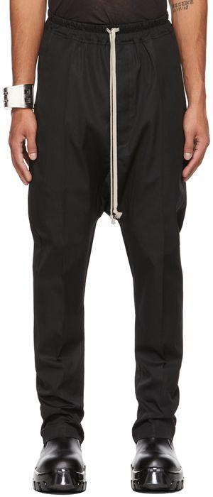 Rick Owens Black Drawstring Long Trousers