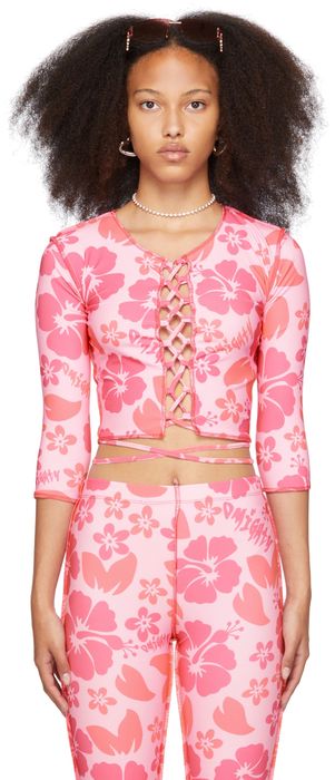OMIGHTY SSENSE Exclusive Pink Hibiscus Cut-Out Long Sleeve T-Shirt