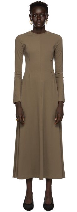 CAES Brown Detail Waist Long Dress