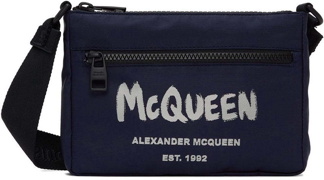 Alexander McQueen Navy Graffiti Messenger Bag