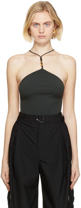 Bottega Veneta Khaki Cashmere Twist Halter Bodysuit