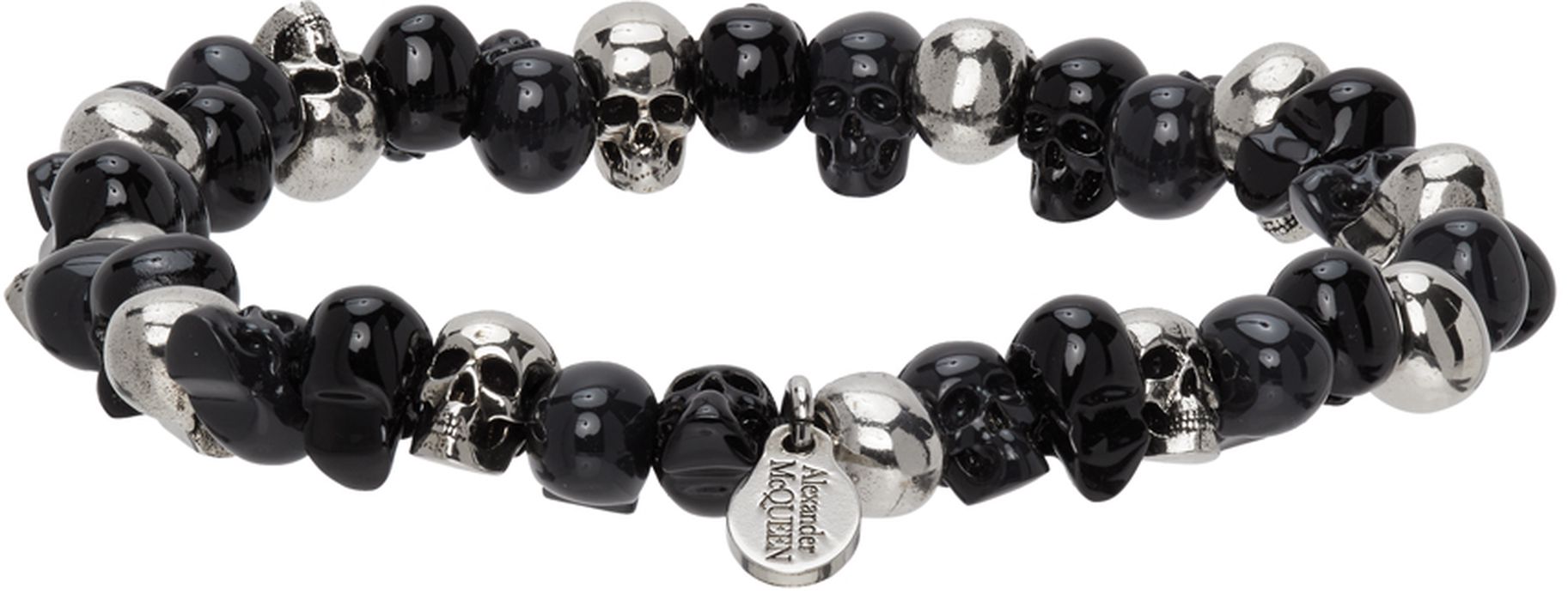 Alexander McQueen Black & Silver Beaded Skull Bracelet