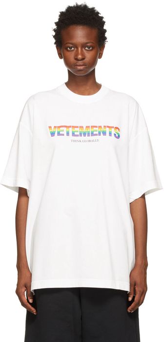VETEMENTS White 'Think Globally' Logo T-Shirt