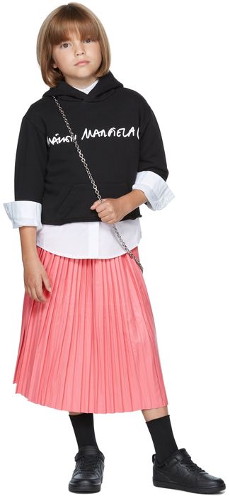 MM6 Maison Margiela Kids Pink Faux-Leather Pleated Skirt