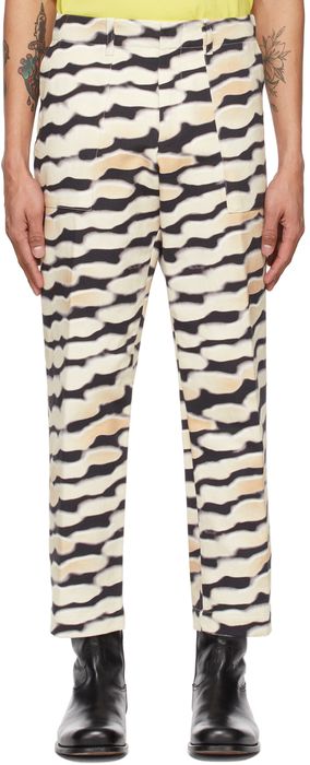 Dries Van Noten Off-White & Black Len Lye Edition Graphic Trousers