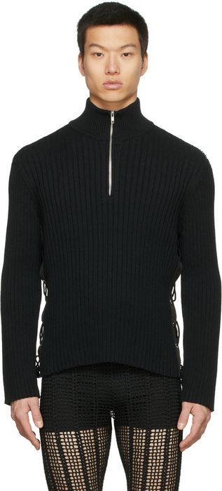 Dion Lee Black Side Lace Zip-Up Sweater