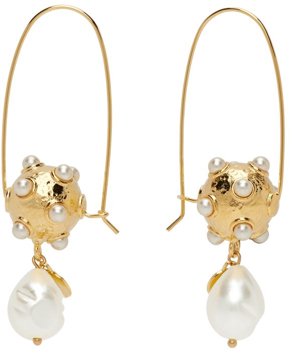 Erdem Gold Pearl Sphere Long Earrings