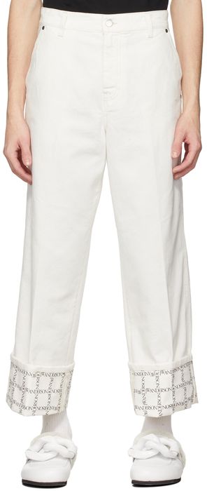 JW Anderson Off-White Wide-Leg Logo Grid Cuff Jeans