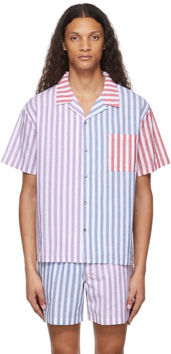 Double Rainbouu Blue Striped Short Sleeve Shirt