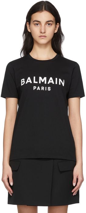 Balmain Black & White Printed Logo T-Shirt