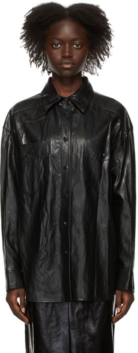 DRAE Black Faux-Leather Boxy Shirt