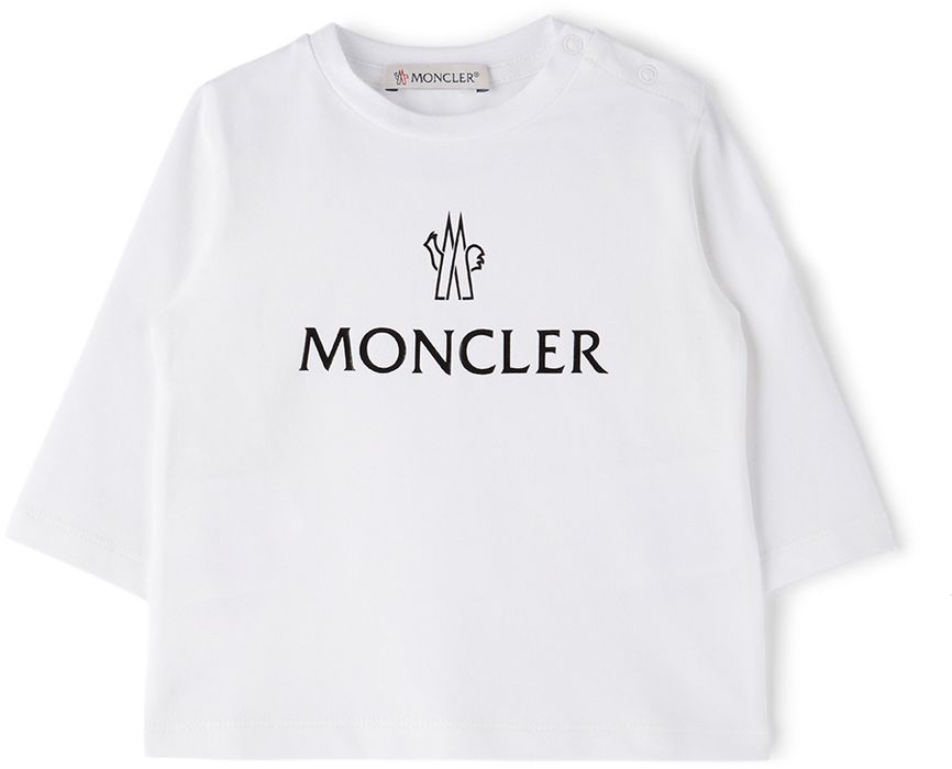 Moncler Enfant Baby White & Black Logo Long Sleeve T-Shirt