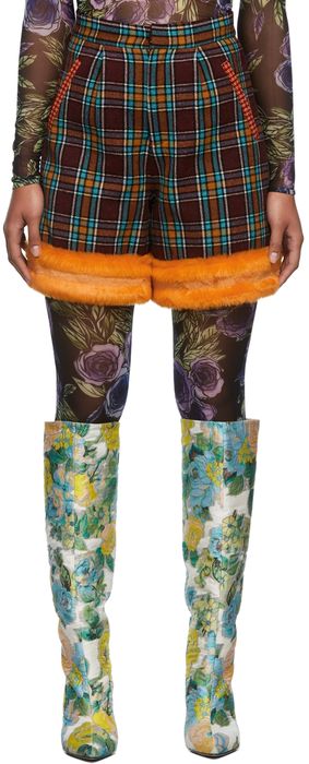 SHUTING QIU SSENSE Exclusive Burgundy & Orange Tailored Faux-Fur Shorts