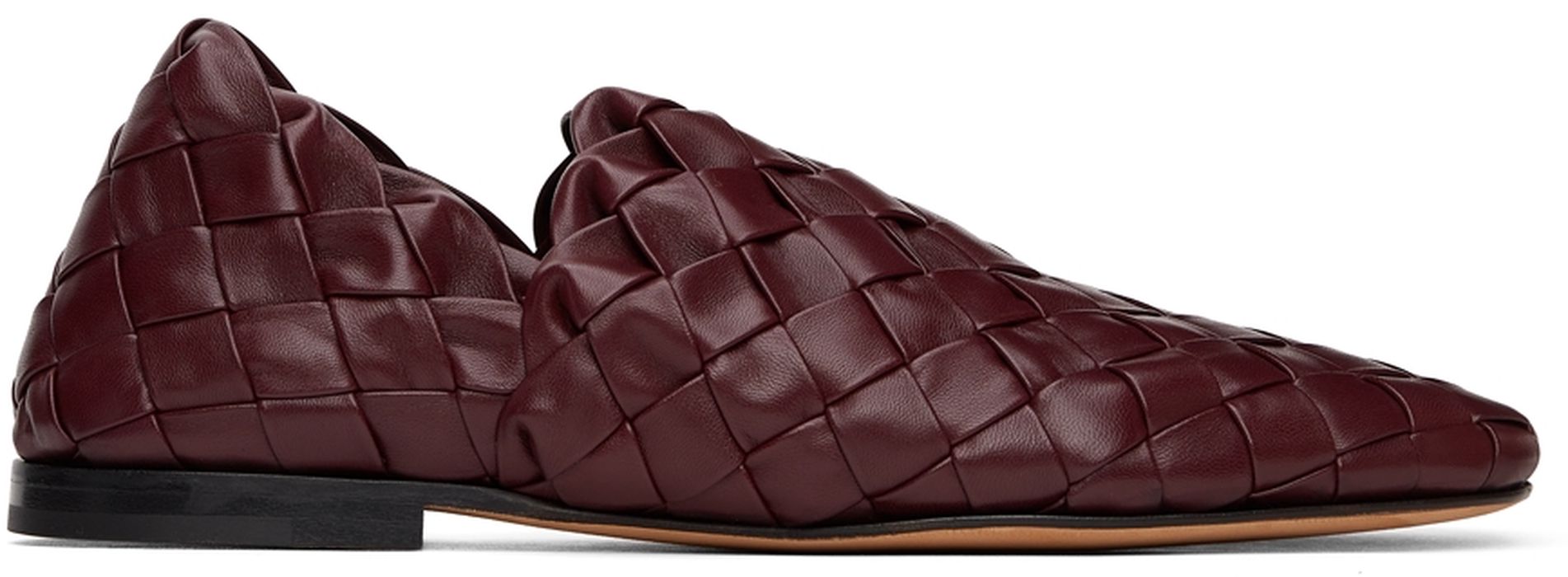 Bottega Veneta Burgundy Intrecciato Slider Loafers