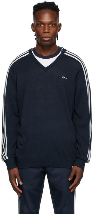 Noah Navy adidas Originals Edition V-Neck Sweater