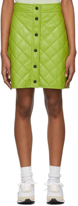 MSGM Green Quilted Faux-Leather Skirt