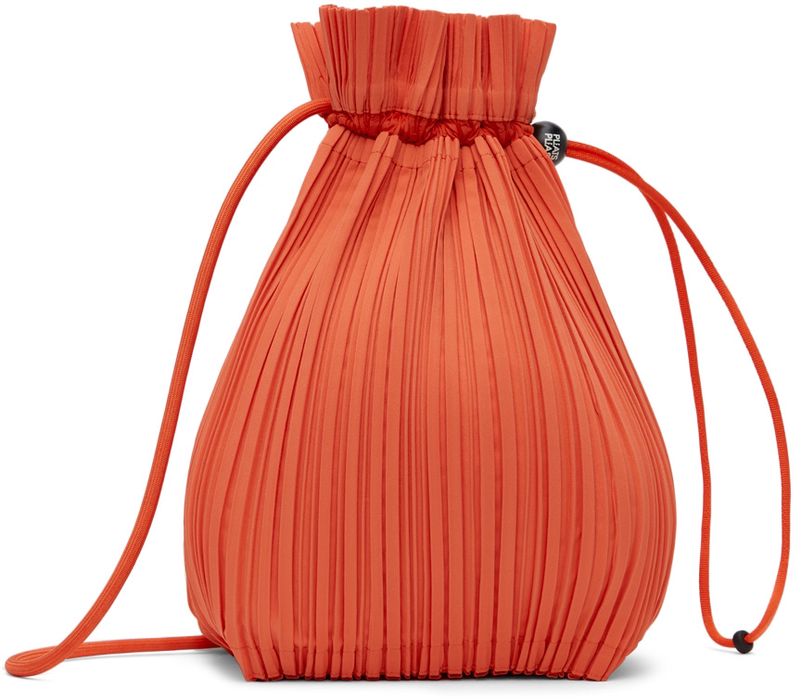 Pleats Please Issey Miyake Orange Drawstring Pleats Bag