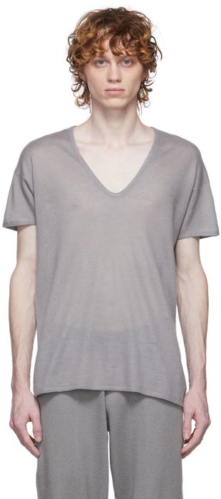 Frenckenberger Grey Loose Knit Cashmere T-Shirt