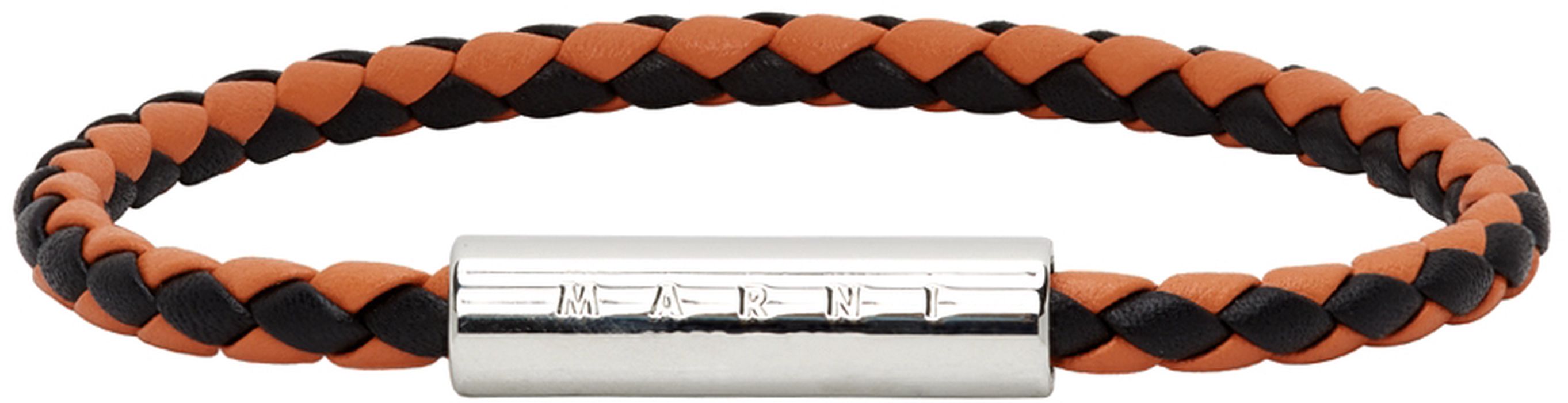 Marni Orange & Navy Leather Braided Bracelet