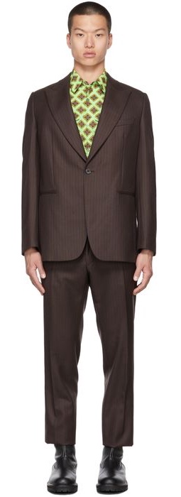Dries Van Noten Brown Wool Pinstripe Suit