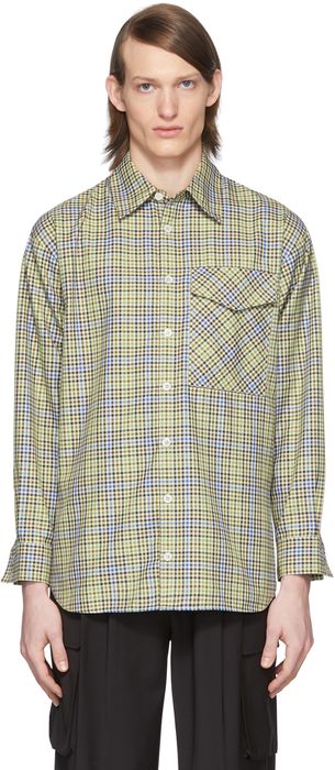 Tibi SSENSE Exclusive Green & Beige Check Recycled Utility Shirt