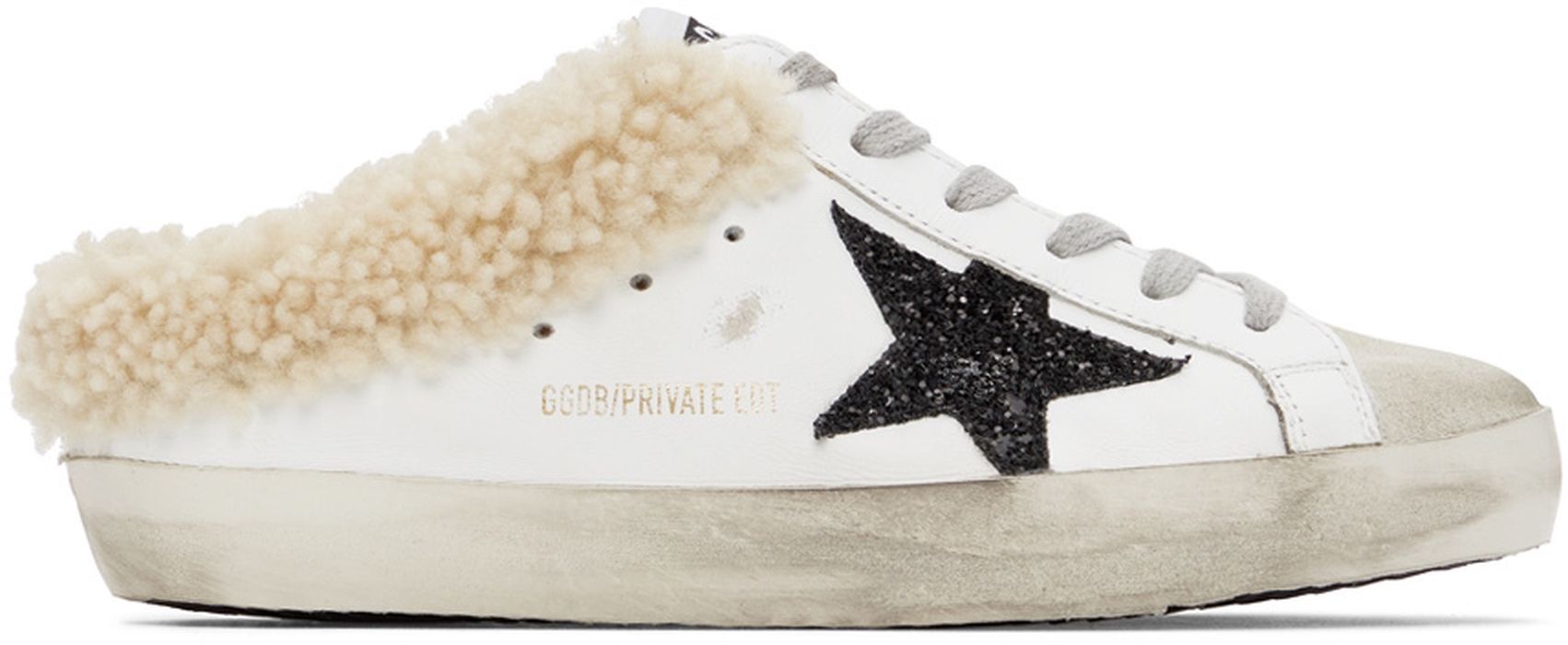 Golden Goose SSENSE Exclusive White & Black Shearling Super-Star Sneakers