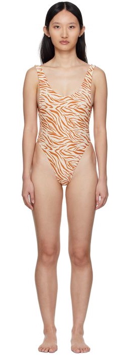Reina Olga Beige Zebra Funky One-Piece Swimsuit