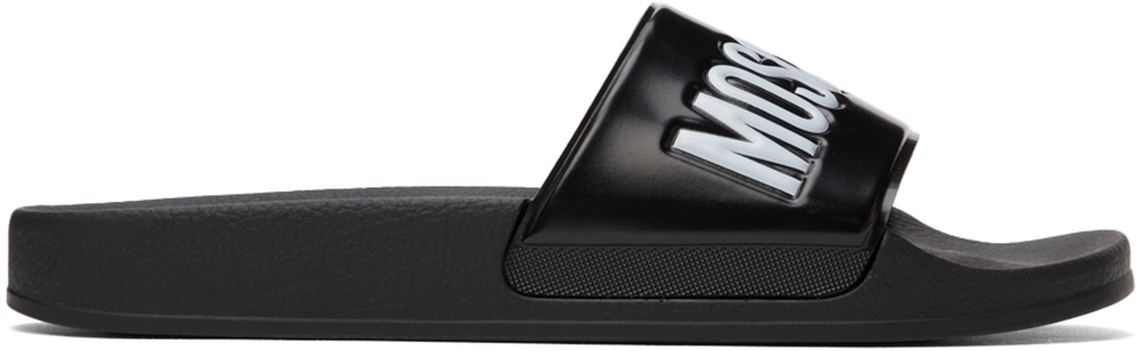 Moschino Black & White Logo Slide Sandals