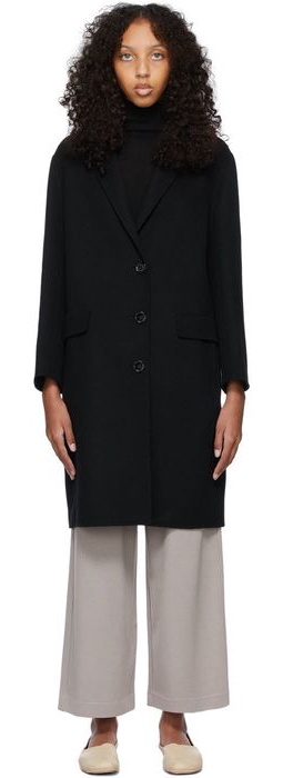 S Max Mara Black Joan Wool Coat