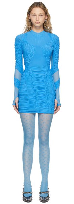 Marine Serre Blue Mesh Hydrodynamic Ruched Mini Dress