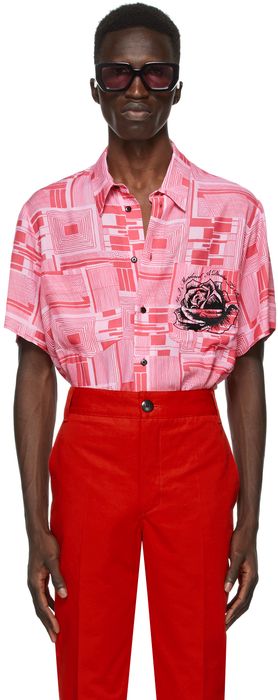 SSENSE WORKS SSENSE Exclusive Jeremy O. Harris Pink Print Rose Bowling Shirt
