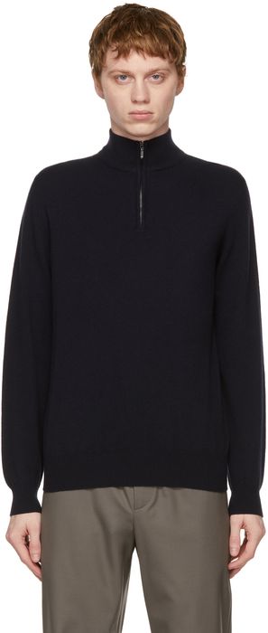 Loro Piana Navy Cashmere Half-Zip Sweater