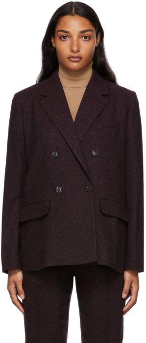 A.P.C. Burgundy Double-Breasted Tweed Blazer