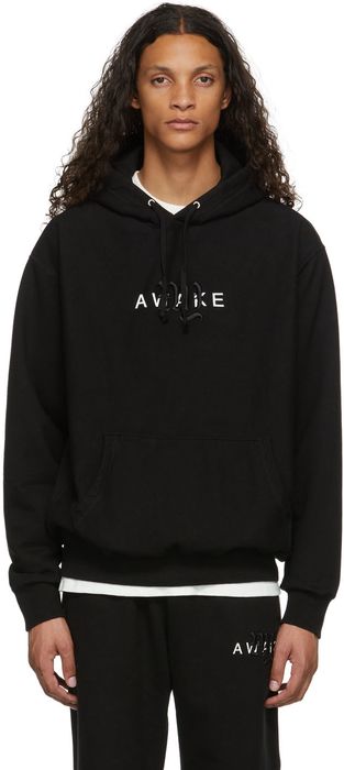 Awake NY Black Embroidered College Logo Hoodie