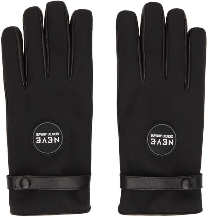 Giorgio Armani Black Neve Paneled Twill Gloves