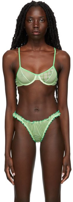 Fruity Booty SSENSE Exclusive Green Mixed Check Tweed Print Bra