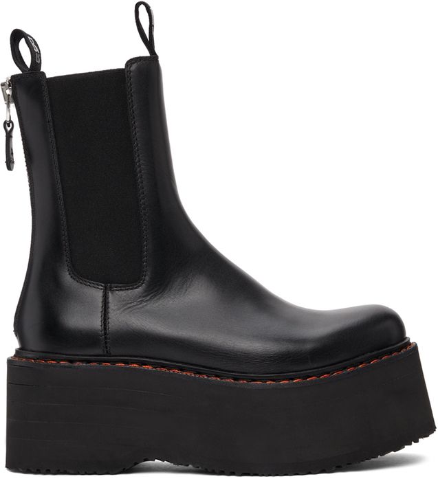 R13 Black Double Stack Chelsea Boots
