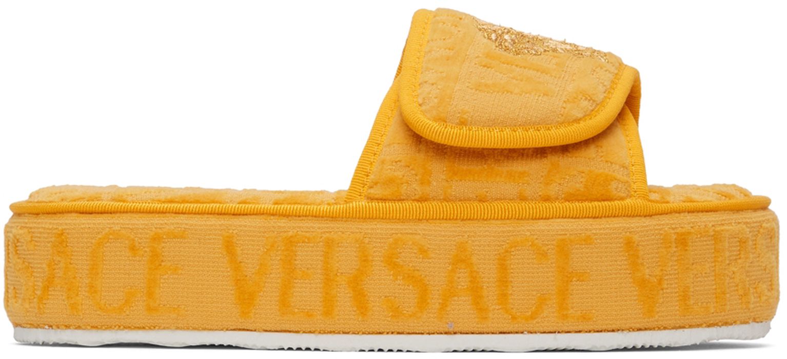 Versace Underwear Yellow Medusa Embroidered Slippers