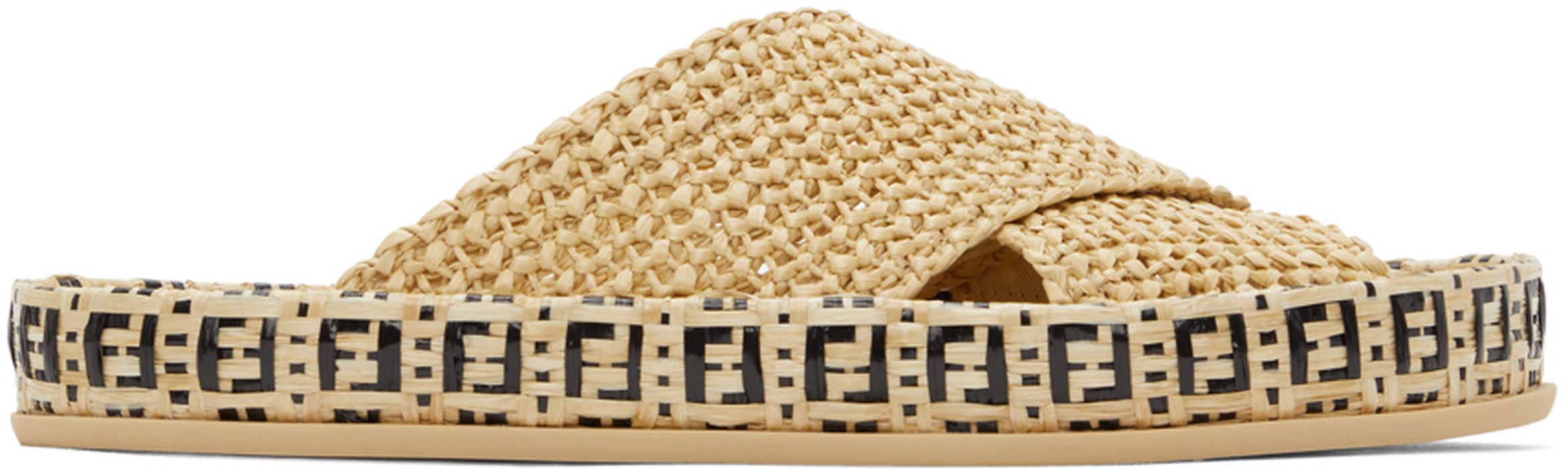 Fendi Beige Raffia 'Forever Fendi' Reflections Slides