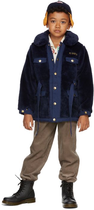 Mini Rodini Kids Navy Faux-Fur Jacket