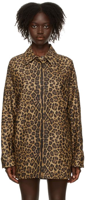 Valentino Tan Leopard Micro-Faille Shirt