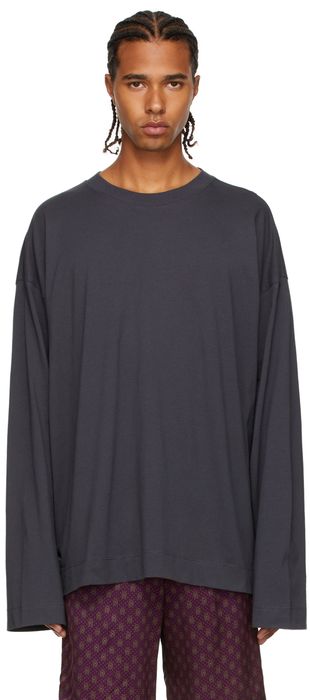 Dries Van Noten Grey Medium Weight Jersey Long Sleeve T-Shirt