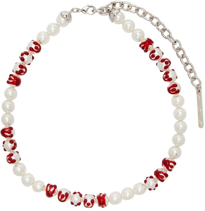 Shushu/Tong SSENSE Exclusive YVMIN Edition White & Red Blood Pearl Necklace
