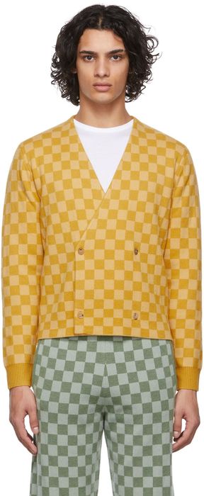 Bode Yellow Duotone Checkerboard Cardigan